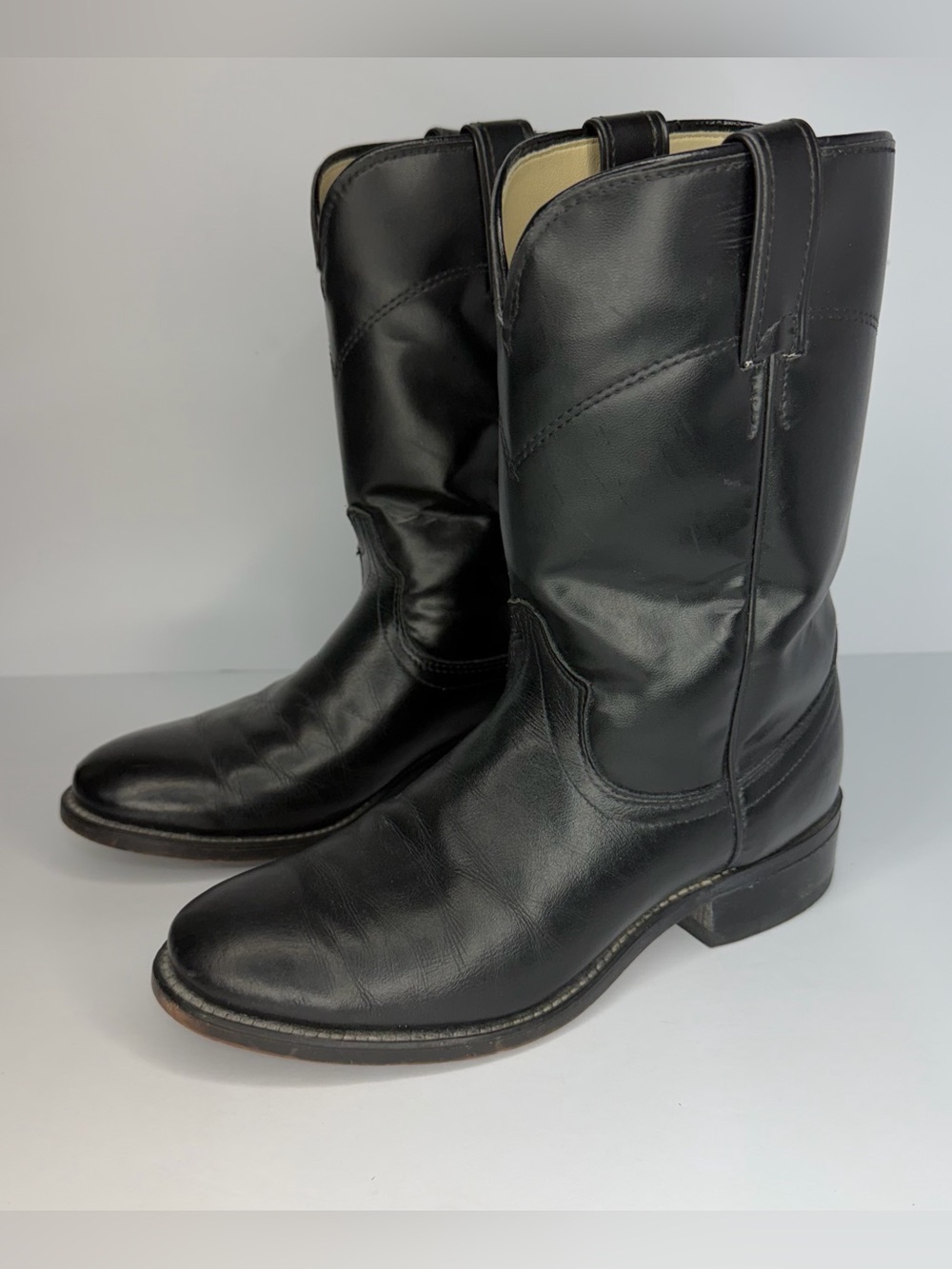 LAREDO Saddle Collection 7903 Black Roper Cowhide Leather Cowboy Boots Size 7D